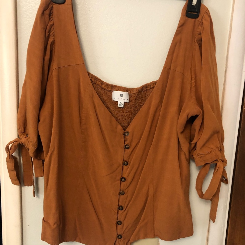 Front button smocked back Socialite top